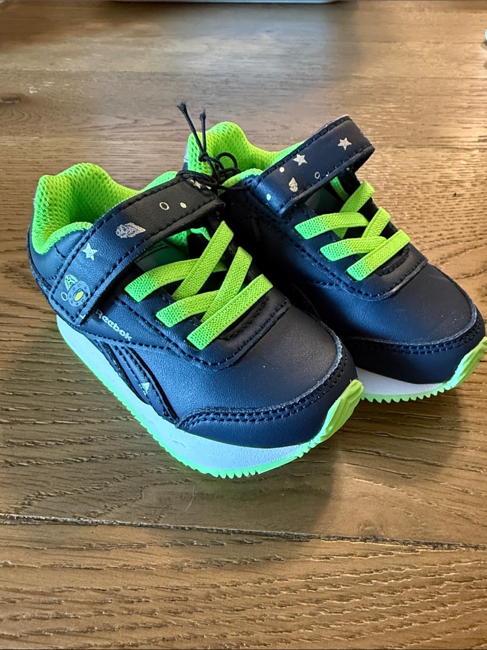 Reebok Kids' Navy and Neon Green Velcro Athletic Sneakers